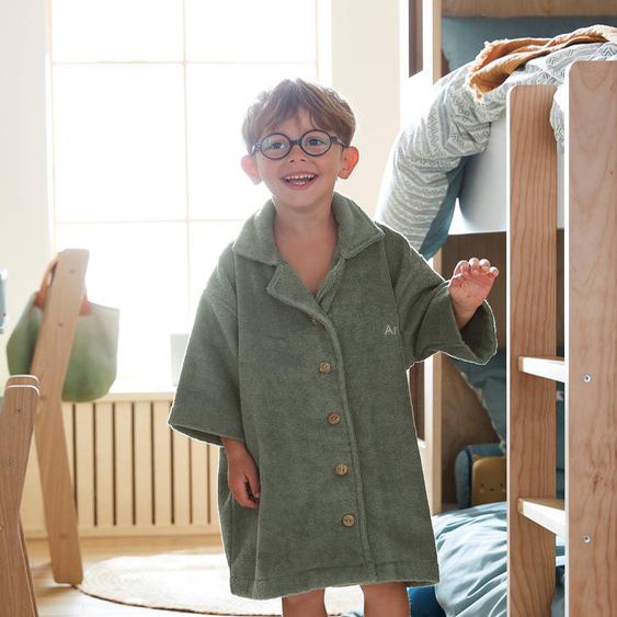 Peignoir Oversize enfant uni avec coton recyclé, personnalisable vert sapin