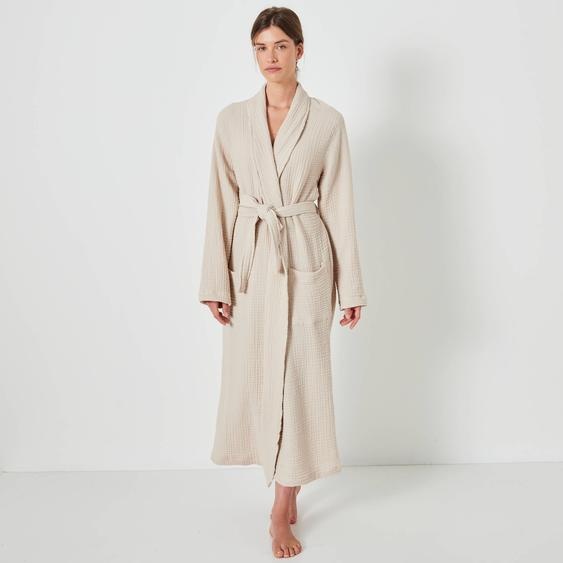Peignoir uni en triple gaze de coton  - 34/36 - Beige - Colombine