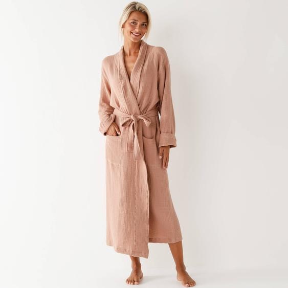 Peignoir uni en triple gaze de coton  - 54/56 - Marron - Colombine