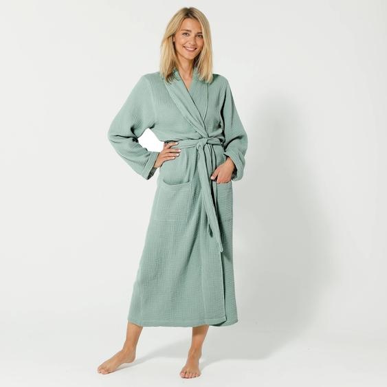 Peignoir uni en triple gaze de coton  - 54/56 - Vert - Colombine