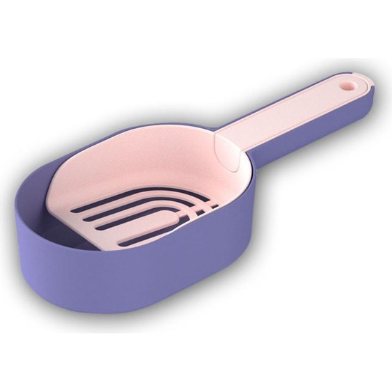 Pelle à litière avec support, Pelle profonde en plastique pour tamiser les excréments avec longue poignée(Violet)