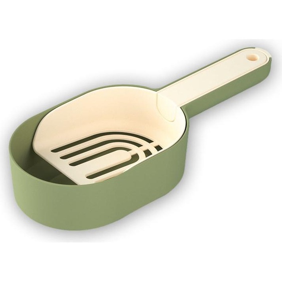 Pelle à litière avec support, Pelle profonde en plastique pour tamiser les excréments avec une longue poignée(Vert)