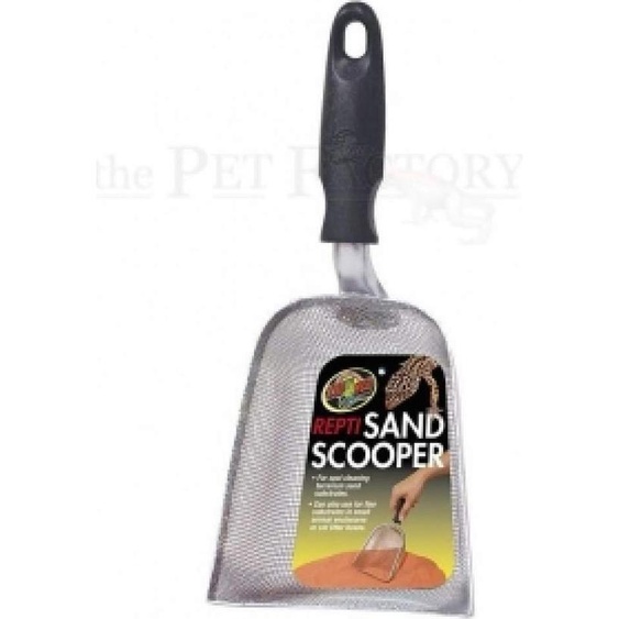 Pelle à sable pour terrarium ZOO MED Repti Sand Scooper, tamis à sable, métal plastique, env. 12 x 26 x 7 cm