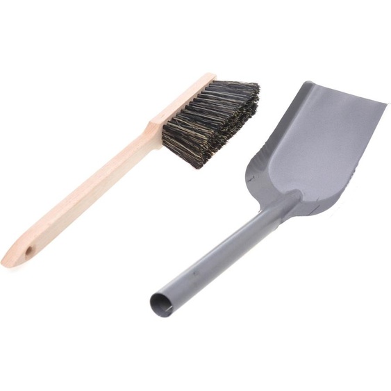 Pelle de balayage en métal - Pelle à ordures Tôle de balayage pour nettoyer et balayer - Pelle pour charbon - Pelle pour travaux de rénovation - Pelle à main + balai à main avec long manche - Balai en bois (gris)