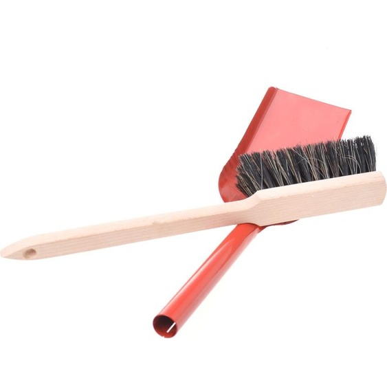 Pelle de balayage en métal - Pelle à ordures Tôle de balayage pour nettoyer et balayer - Pelle pour charbon - Pelle pour travaux de rénovation - Pelle à main + balai à main avec long manche - Balai en bois (rouge)