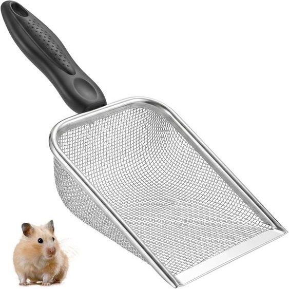 Pelle en métal avec tamis de 2x2 mm, en acier inoxydable, pour terrarium et cage danimal