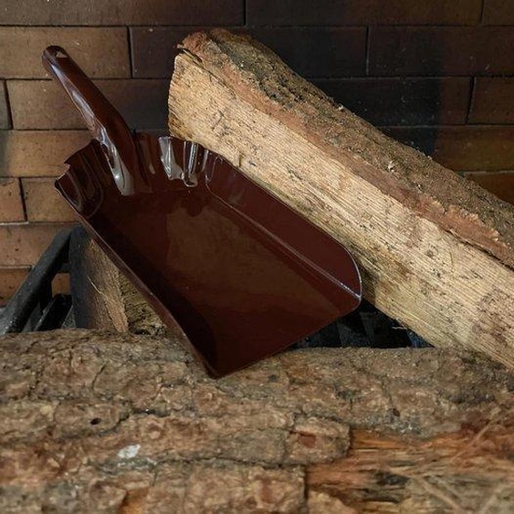 Pelle métallique pour cheminées ouvertes et barbecues - Pelle à charbon de bois - Pelle à cendres - En fer émaillé - Noire