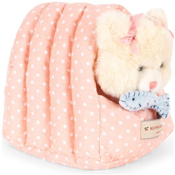 Peluche Chat Calore Beige Et Son Panier Beige, Rose