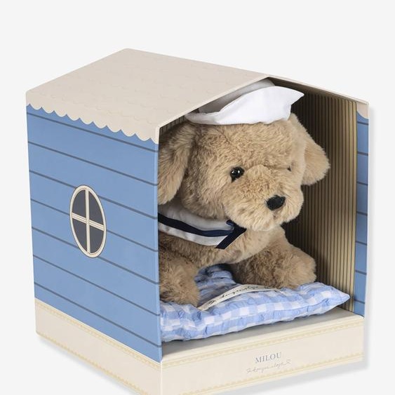 Peluche chien Milou et son coussin marron