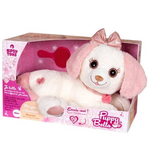 Peluche Interactive 30 Cm, Chien Puppy Bell, Rose Et Blanc, Vendue En Boîte Cadeau Rose