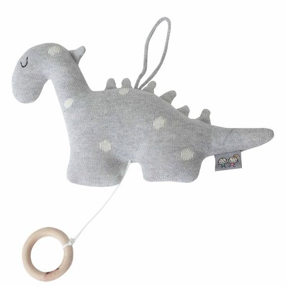 Peluche Musicale En Tricot De Coton Dino Dino Gris