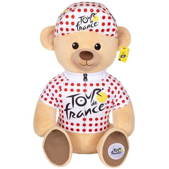 Peluche Officielle Ours Tour De France – Maillot Et Casquette Grimpeur A Pois – 40 Cm Rouge