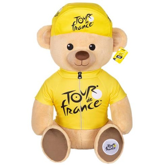 Peluche Officielle Ours Tour De France – Maillot Et Casquette Vainqueur Étape Jaune – 40 Cm Beige