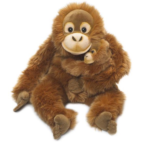 Peluche Orang-outan Avec Bébé 25 Cm Marron