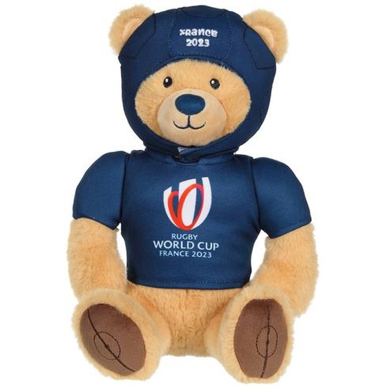 Peluche Ours Coupe Du Monde De Rugby 2023(rwc) - Peluche Officielle Sous Licence - 30 Cm Assis Bleu