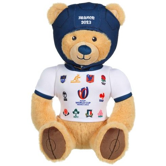 Peluche Ours T-shirt 20 Nations Coupe Du Monde De Rugby, Officielle 24 Cm Assis Beige
