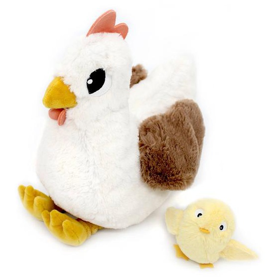 Peluche Poule Maman Et Son Bébé Blanc