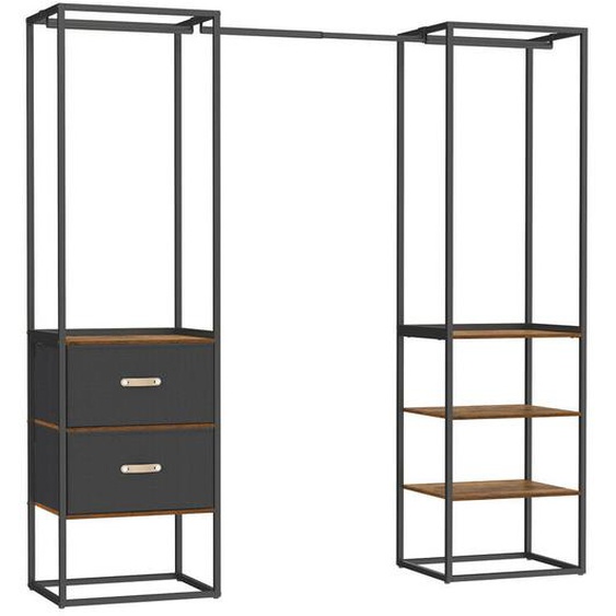 Songmics - Penderie, Armoire Ouverte, Placard, Porte-Vêtements Solide avec 1 Tringle Extensible, 2 Tiroirs et 4 Étagères, pour Chambre, Gain de