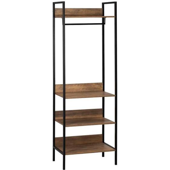 Penderie style industriel HOMCOM avec 4 étagères et barre penderie métal noir 60x40x180cm Marron