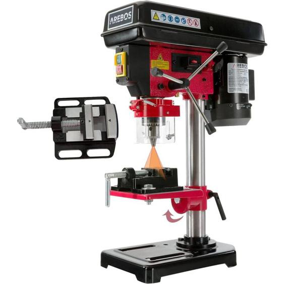 Perceuse à colonne 500W système dalignement laser Réglage de table 45 – 0 – 45 degrés 5 Vitesses Plage de Serrage 1,5 -13 mm - Arebos