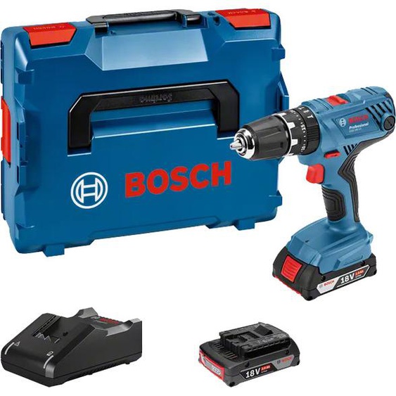 Perceuse à percussion 18V GSB 18V-21 + 2 batteries 2Ah + chargeur GAL 18V-40 en coffret L-BOXX - BOSCH - 06019H1107