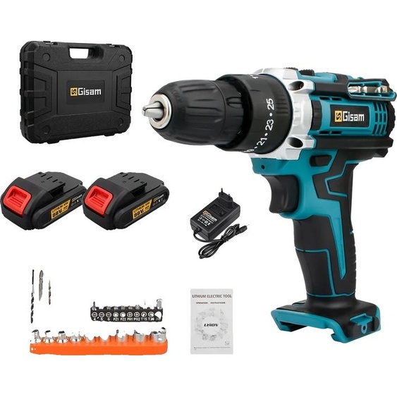 Perceuse à percussion, couple de 28 N-m, vitesse de 1600 tr/min, boîte plastique bleue