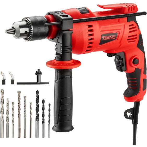 Perceuse à Percussion Filaire 910W ,Perceuse à Percussion filaire électrique 0-3000 tr/min avec 38 accessoires,poignée rotative à 360°,Mandrin de 13