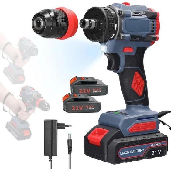 Perceuse à percussion sans fil - 21 V 55 Nm - Avec 2 batteries - Sans fil - Polyvalente - Noire