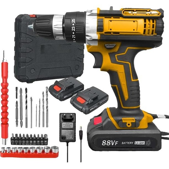 Perceuse à percussion sans fil, 25+3 positions de couple, batterie rechargeable, jaune, EU
