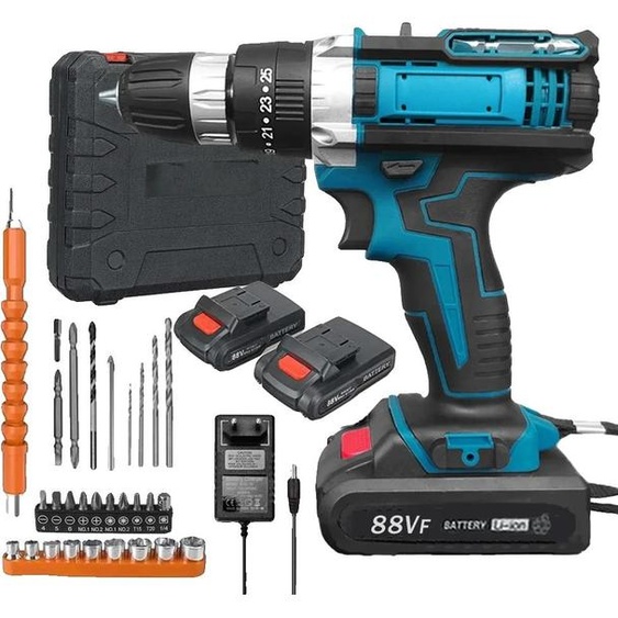 Perceuse à percussion sans fil, Batterie rechargeable, Couple réglable, Bleu, EU