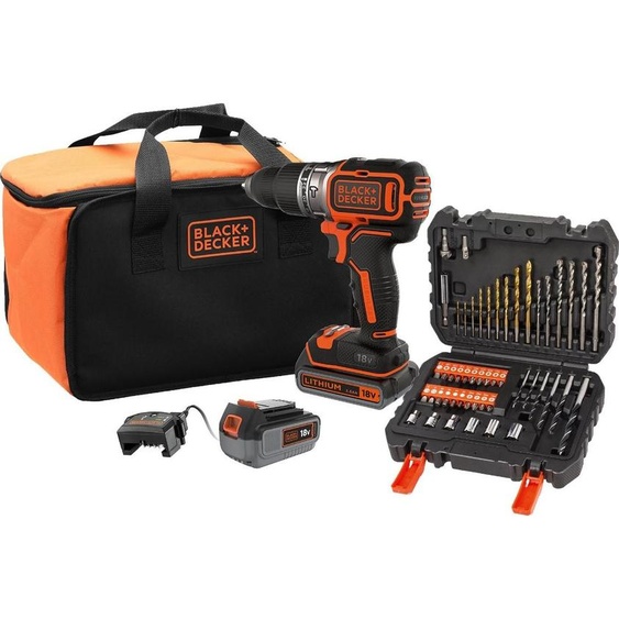 Perceuse à percussion sans fil BLACK + DECKER 18V - 2 batteries 18V 1x2.5Ah 1x4Ah - chargeur - sac - BL188ME2SA-QW