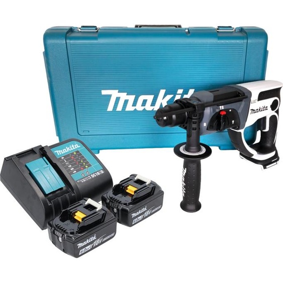 Makita DHR 202 SGW Marteau perforateur sans fil 18 V 20 mm 2,0 J blanc + 2x batterie 6,0 Ah + chargeur + coffret