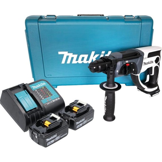 Makita DHR 202 STW Marteau perforateur sans fil 18 V 20 mm 2,0 J blanc + 2x batterie 5,0 Ah + chargeur + coffret