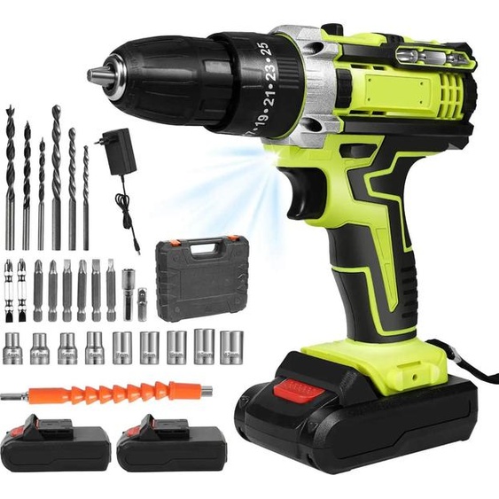 Perceuse à percussion sans fil - Marteau perforateur - 28V Li-Ion - Avec 2 batteries - Sans fil - Or