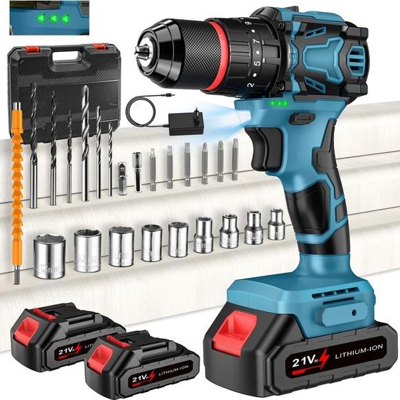 Perceuse à percussion sans fil, moteur sans balai, vitesse réglable, bleu, EU