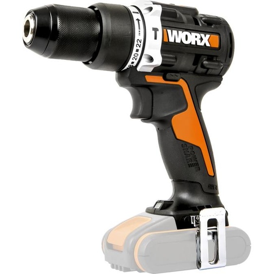 Perceuse à percussion sans fil WORX Nitro 18 V (20 V MAX), PowerShare, moteur sans balai, 60 Nm, mandrin 13 mm, vitesse variable, lumière LED, outil nu, WX352.9