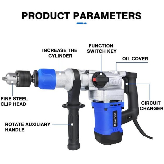 Perceuse-marteau électrique - 1080W de puissance - 6 joules dénergie dimpact - 4600 tours par minute - Ø 55 mm dans le béton - 220V - Moteur sans balais