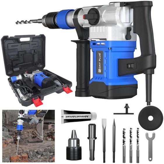 Perceuse-marteau - Électrique - Système SDS-plus - Vitesse variable - Perçage - Percussion - Sans batterie - Couleur : bleu