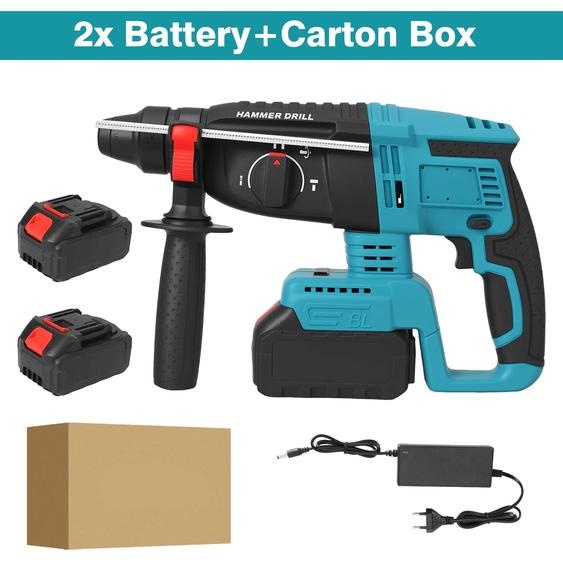 Perceuse-marteau sans fil - 26 mm, moteur sans balais - 3-en-1 : perçage/percussion - Pour béton, bois, métal - Livrée avec batterie - Couleur : bleu