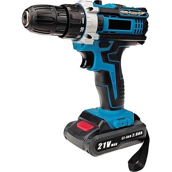 Perceuse - Perceuse à percussion 21 V - Sans fil - 1 600 tr/min - 32 niveaux de couple - 2 batteries - Rechargeable - Noir