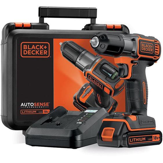 Perceuse sans fil Autosense 16/28 Nm - black+decker - avec 1 batterie 18V 1,5Ah - chargeur - coffret - ASD18K-QW