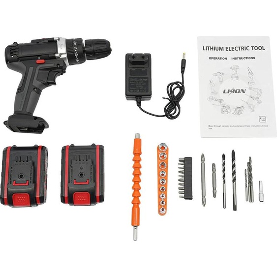 Perceuse sans fil, couple maximum 25-28 Nm, vitesse jusquà 1450 tr/min, mandrin à serrage rapide, noir