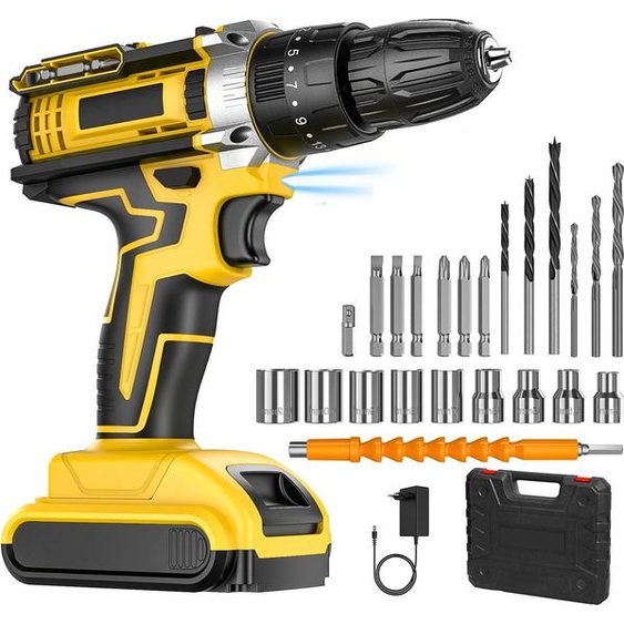 Perceuse sans fil, tension 21 V, couple 32 Nm, batterie jaune 1, EU-a