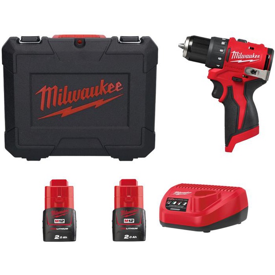 Perceuse-visseuse 12V M12BLDDRC-202C brushless 10mm 40Nm + 2 batteries  2Ah + chargeur - MILWAUKKEE - 4933499686