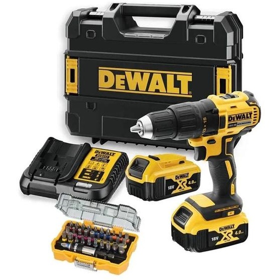 Perceuse visseuse 18V xr - 2 batteries 18v 4.0Ah + chargeur + coffret dembouts 32pcs + coffret Tstak - DCD777M2TA - Dewalt