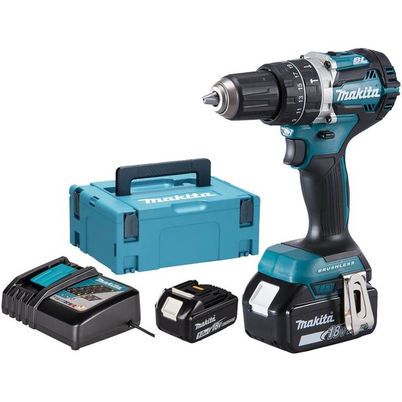 Perceuse visseuse à percussion 18 V + 2 batteries 5 Ah + chargeur + coffret MAKPAC MAKITA DHP484RTJ
