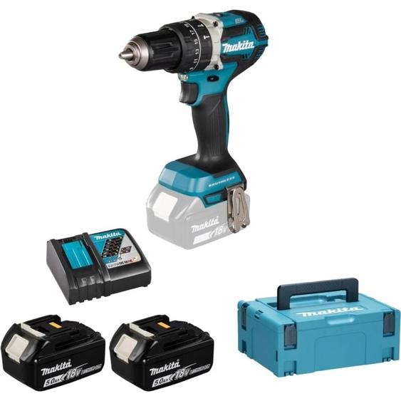 Perceuse visseuse à percussion 18 v ø 13 mm Makita avec 2 batteries 18V 5.0Ah - chargeur - MakPac - DHP484RTJ