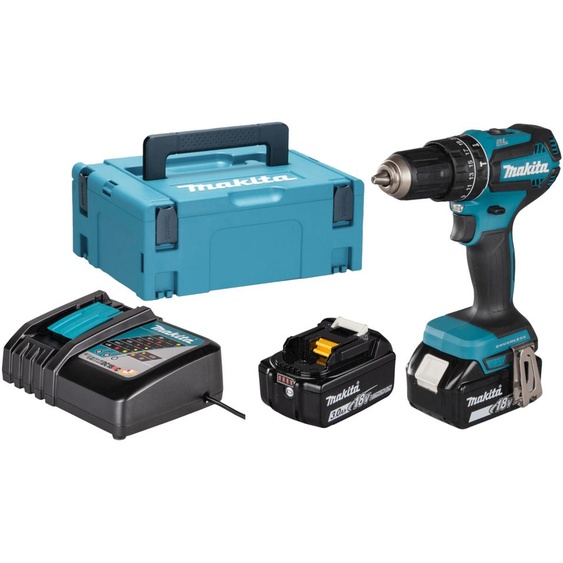Perceuse-visseuse à percussion 18V + 2 batteries 3Ah + chargeur rapide + coffret MAKPAC - MAKITA - DHP485RFJ