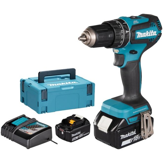 Perceuse-visseuse à percussion 18V + 2 batteries 5Ah + chargeur rapide + coffret MAKPAC - MAKITA - DHP485RTJ