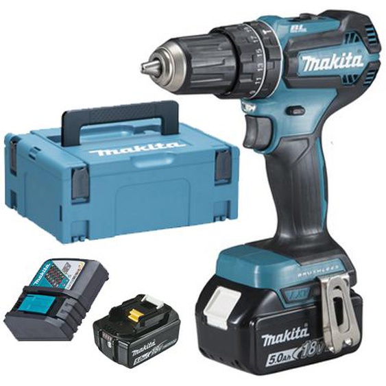 Perceuse-visseuse à percussion 18V + 2 batteries 5Ah + chargeur rapide + coffret MAKPAC - MAKITA - DHP485RTJ